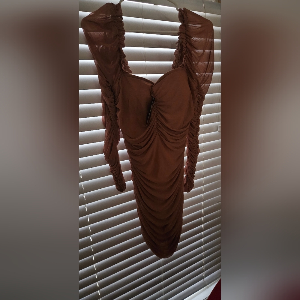 Fashion Nova Brown Ruched Bodycon Mini Dress